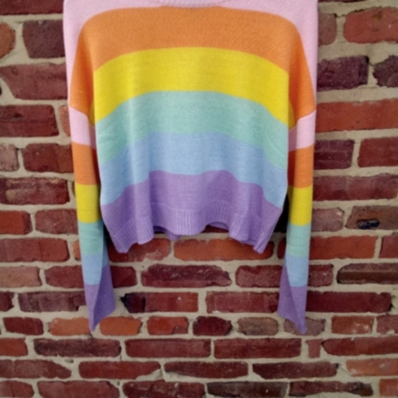 Forever 21 Pastel Rainbow 🌈 Striped L/S Pullover Crewneck Knit Sweater Smalll - Picture 3 of 6